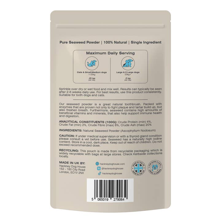 Hackney Dog House - Wholesale Pet Supplement - Dog - Single Pack | Plaque Seaweed Powder for Dogs | 80 Servings | (RRP: £9.95)1