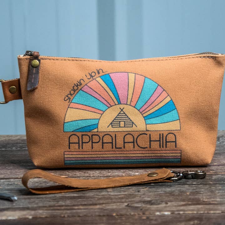 Shackin' Up in Appalachia | Hand Printed Canvas pouch for wholesale by In Blue Handmade