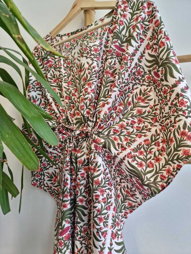 Essential Designs London – wholesale Kaftan – Women's – Pure Cotton Kaftan in White Green Pink5