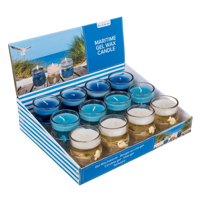 Out of the blue KG - Wholesale Jar/Filled Candle - Gel wax candle in glass, with sisal maritime deco,2