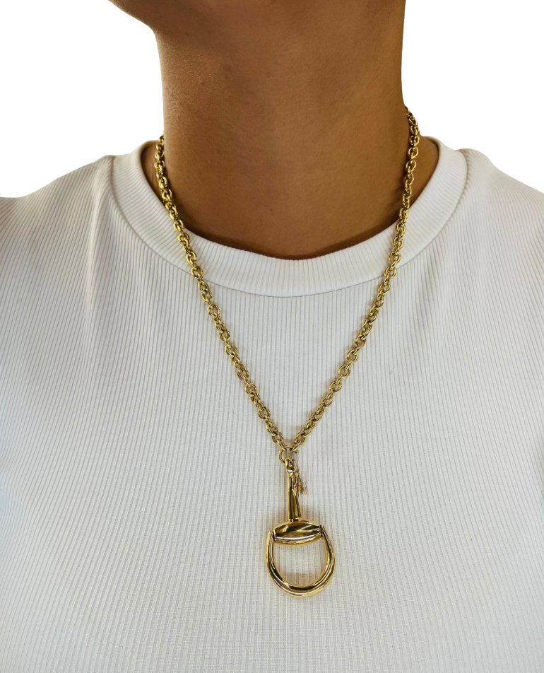 HoopLa - Wholesale Pendant/Charm Necklace - Half Snaffle Equestrian Pendant Necklace 18K Gold3