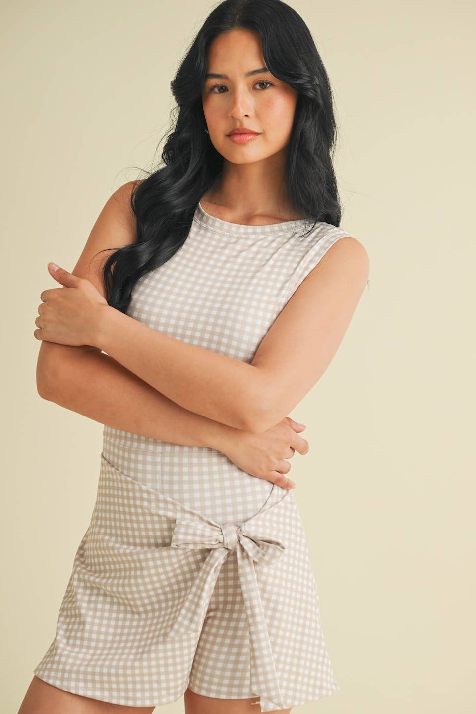 KIMBERLY C - Wholesale Athletic Dress - Women's - Gingham Print Sleeveless Wrap Tie Front Dress 46