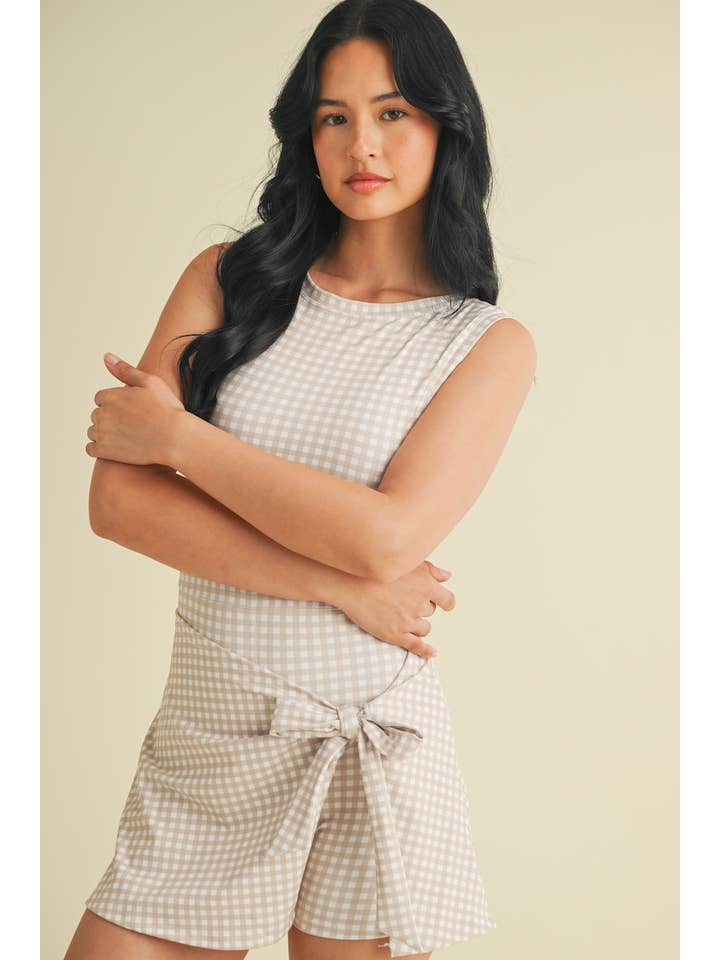 KIMBERLY C - Wholesale Athletic Dress - Women's - Gingham Print Sleeveless Wrap Tie Front Dress 46