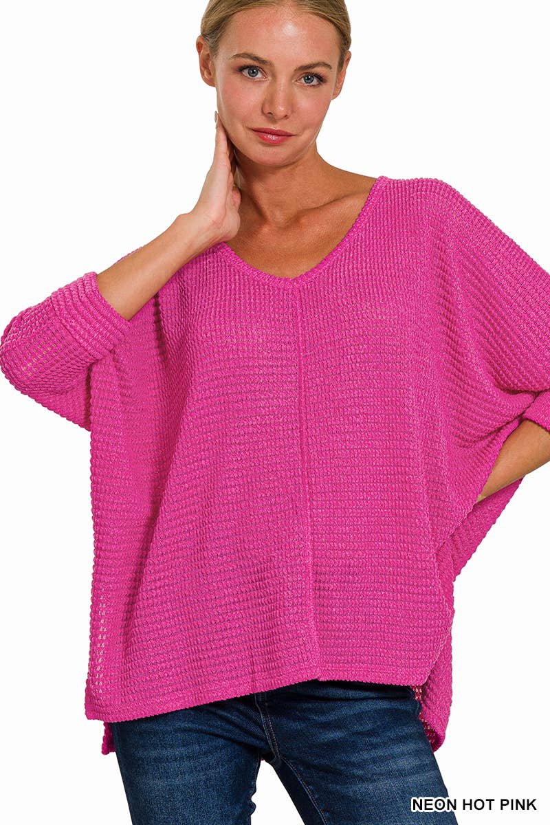 42POPS - Wholesale Knit Sweater - Women's - `.V Neck Hi Low Hem Jacquard Sweater34