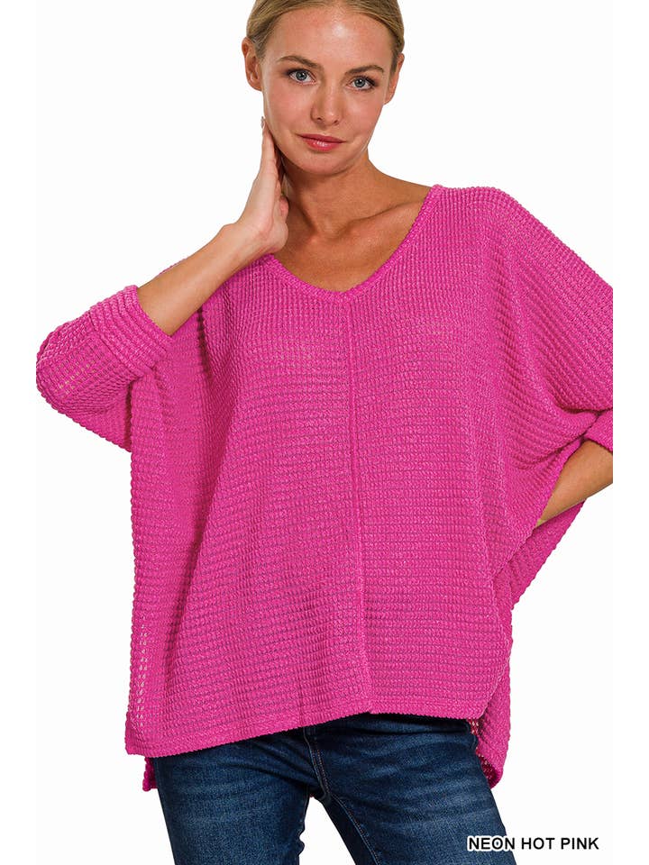 42POPS - Wholesale Knit Sweater - Women's - `.V Neck Hi Low Hem Jacquard Sweater34