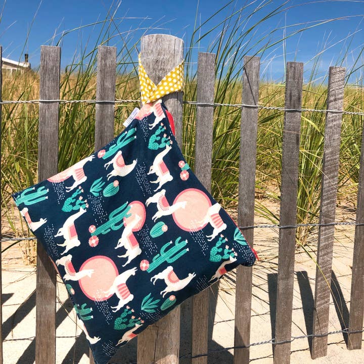 Nina's Flying Needle - Wholesale Wet Bag - Kids & Baby - Large Wet Bag with Handle Stripes Wonky Flamingos5