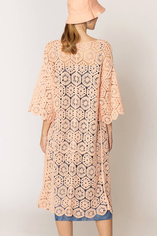 Hana - Wholesale Cardigan - Women's - Geometric Pattern Crochet Long Solid Cardigan19