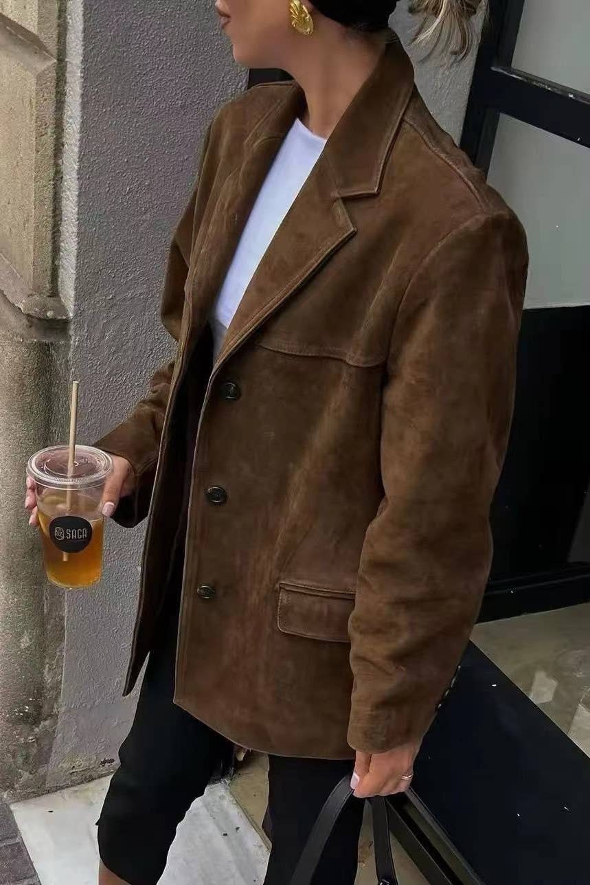 HIDDENBRAND - Wholesale Blazer - Women's - vintage oversized suede lapel blazer in brown21