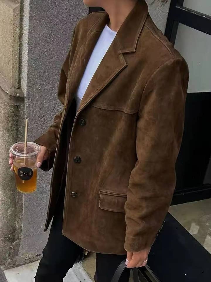 HIDDENBRAND - Wholesale Blazer - Women's - vintage oversized suede lapel blazer in brown21