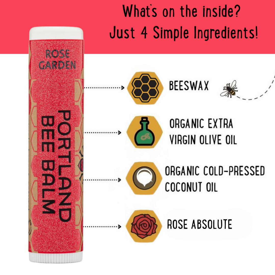 Portland Bee Balm – Bálsamo labial por atacado – Expositor de Bálsamo Labial de Cera de Abelha com Aroma de Jardim de Rosas – 24 Unidades4