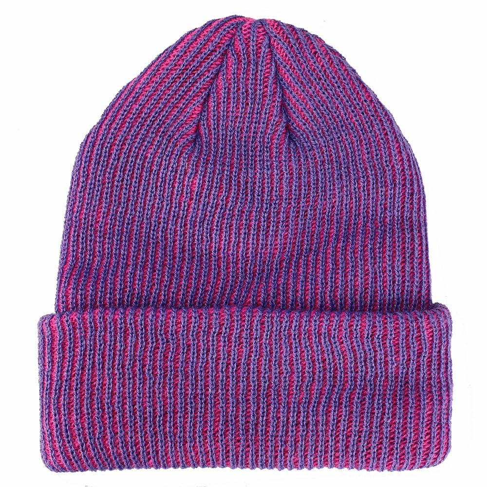 Bioworld Merchandising - Wholesale Beanie - Women's - JoJo's Bizarre Logo Flat Embroidery on Pink Purple Two-Tone Ribbed Acrylic Knitted Beanie Hat1