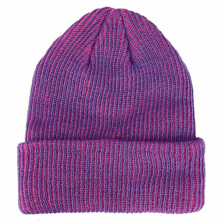 Bioworld Merchandising - Wholesale Beanie - Women's - JoJo's Bizarre Logo Flat Embroidery on Pink Purple Two-Tone Ribbed Acrylic Knitted Beanie Hat1