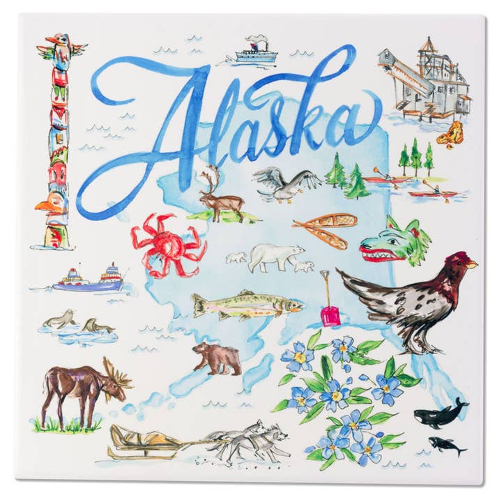 AK State Collection 8" Ceramic Trivet Alaska Rosanne Beck for wholesale by Boston International