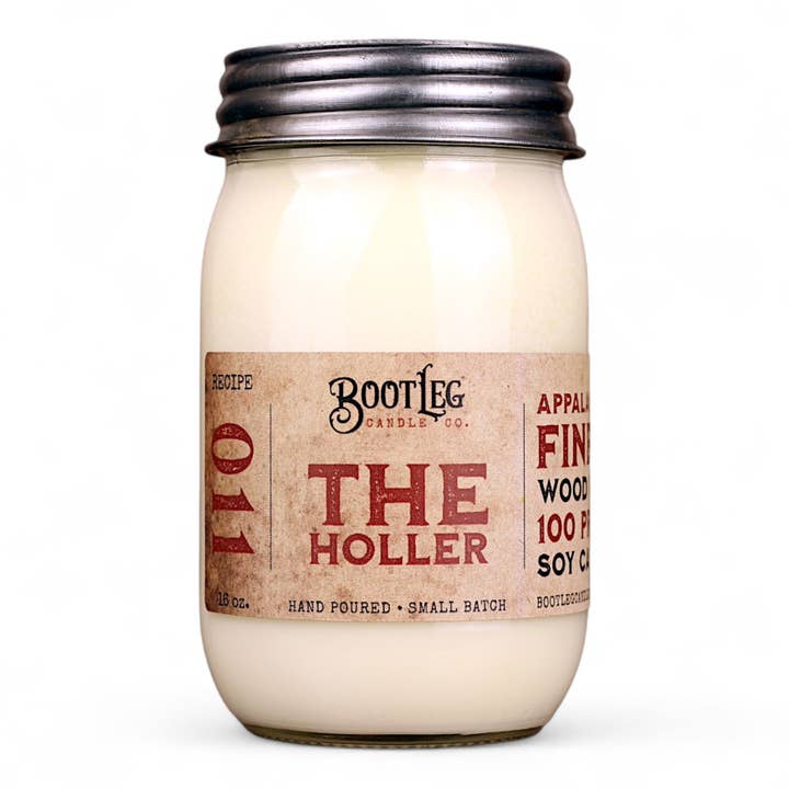 The Holler - 16oz Soy Wax, Wood Wick Candle for wholesale by Bootleg Candle Company