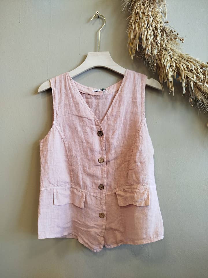 REF: 17404 100% linen vest for wholesale by Linos y Textiles