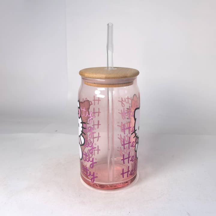 Silver Buffalo - Wholesale Drinking Glass/Cup - Hello Kitty Gradient 16oz Glass Tumbler w Bamboo Lid