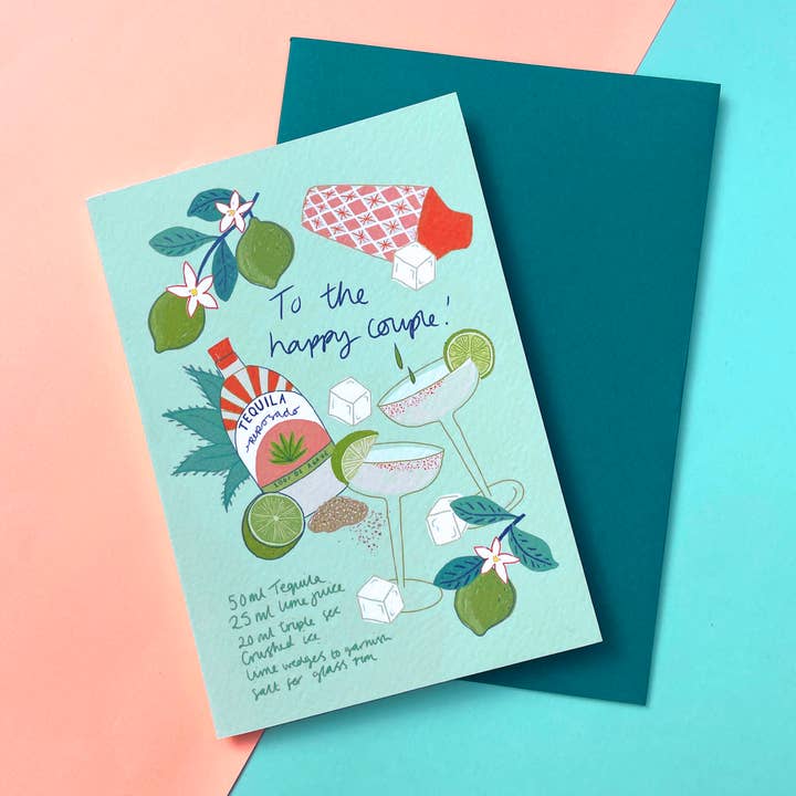 To the Happy Couple, Wedding Margs card for wholesale by Laura Barnes Wholesale Ltd