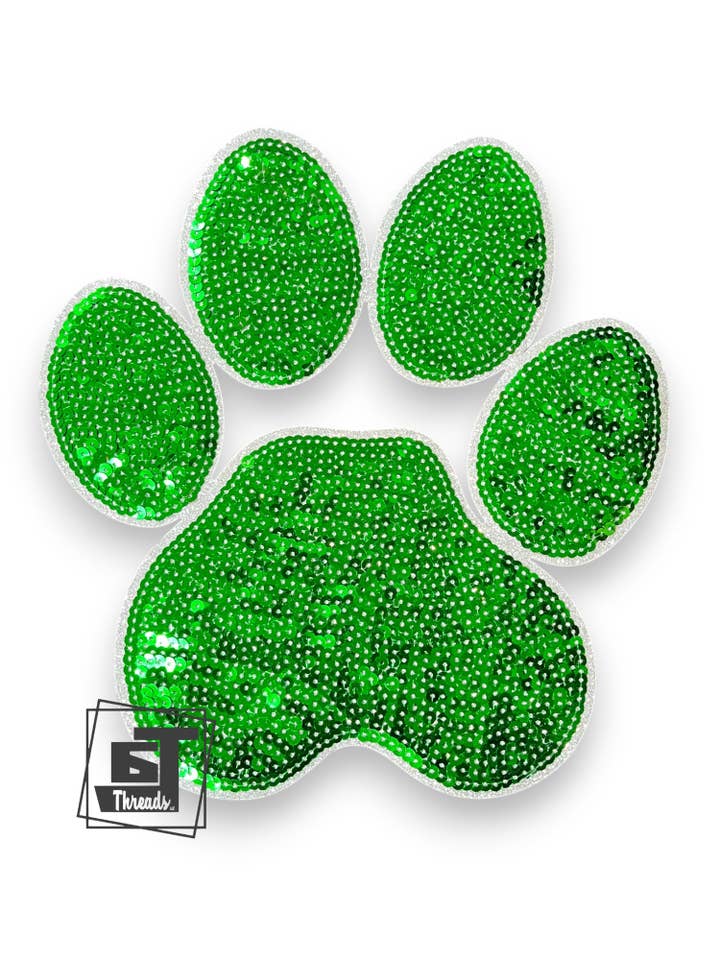 Green Sequin Paw Print 10 inches....Patches Only for wholesale by 6j Threads LLC