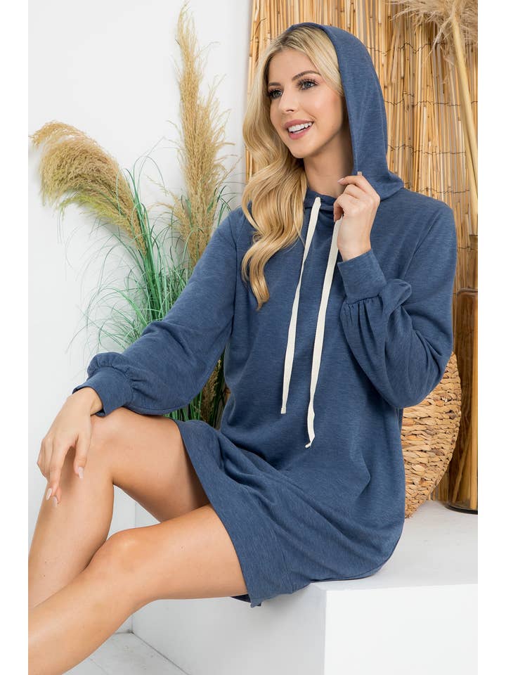 You & Me - Wholesale Dress - Women's - YMD10061V-FRENCH TERRY LONG PUFF SLEEVE HOODIE DRESS40