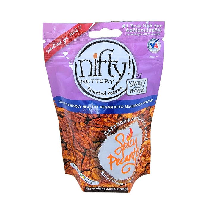 Spicy Pecante Roasted Pecans for wholesale by Nifty! Nuttery by Savory Pecans