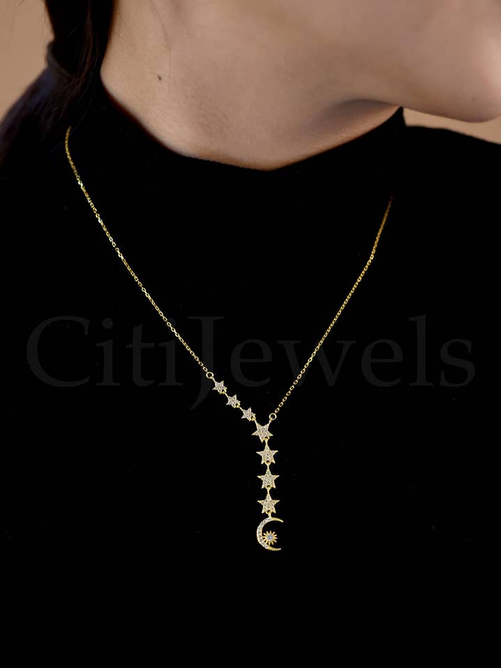 Collier étoile et lune en argent 925 pour la vente par FELIX Z DESIGNS