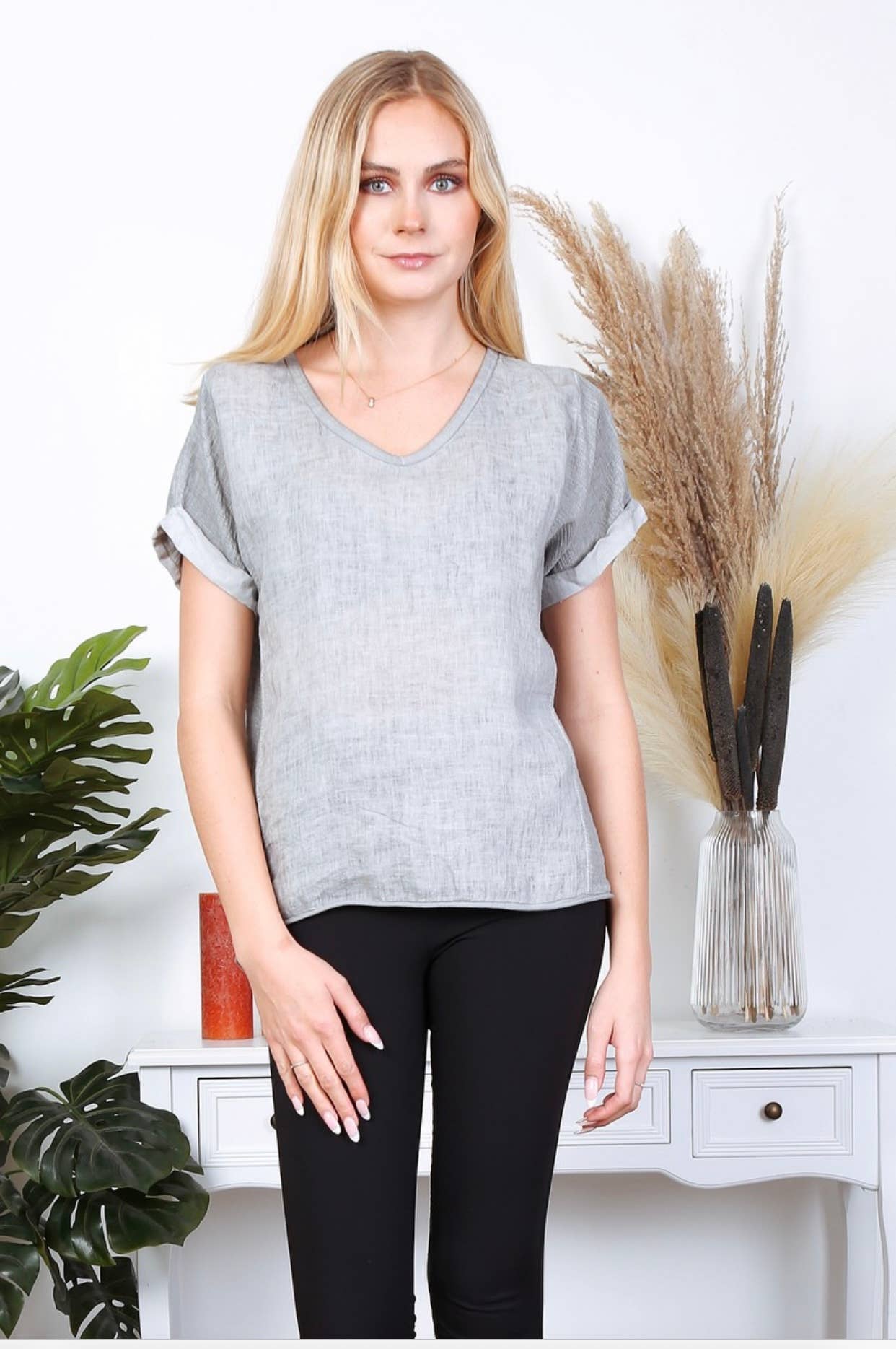 LÉA & LUC - Vente T-shirt – femme - T-Shirt texturé en 100% lin REF. 6519