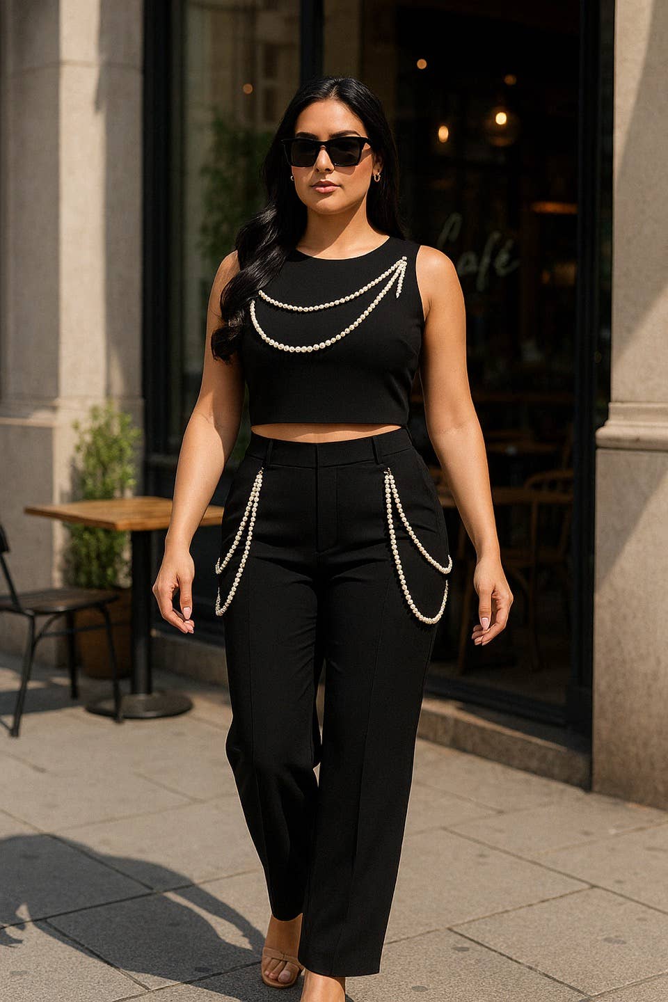 CAPSULLE - Wholesale Top & Pant Set (NOT Loungewear) - Women's - Pearly Chain Sleeveless Set4