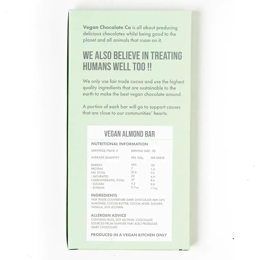 Vegan Chocolate Co - Wholesale Chocolate Bar - 100 pack VEGAN ALMOND BAR (100G) GLUTEN FREE1