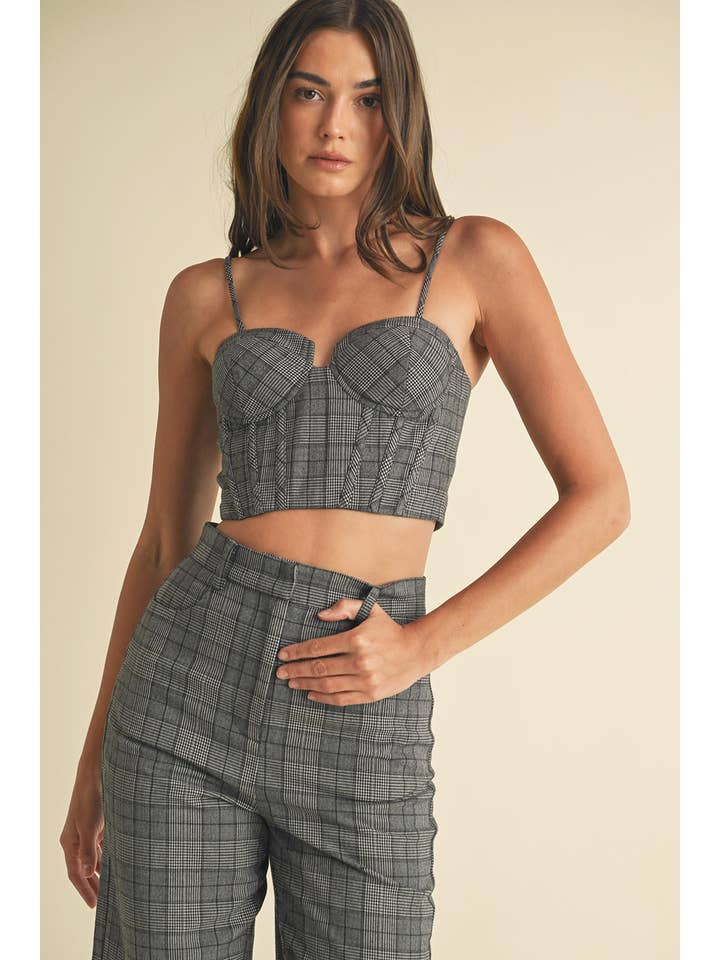 PLAID GRIGIO Top a bustino in tartan in vendita all'ingrosso su Faire