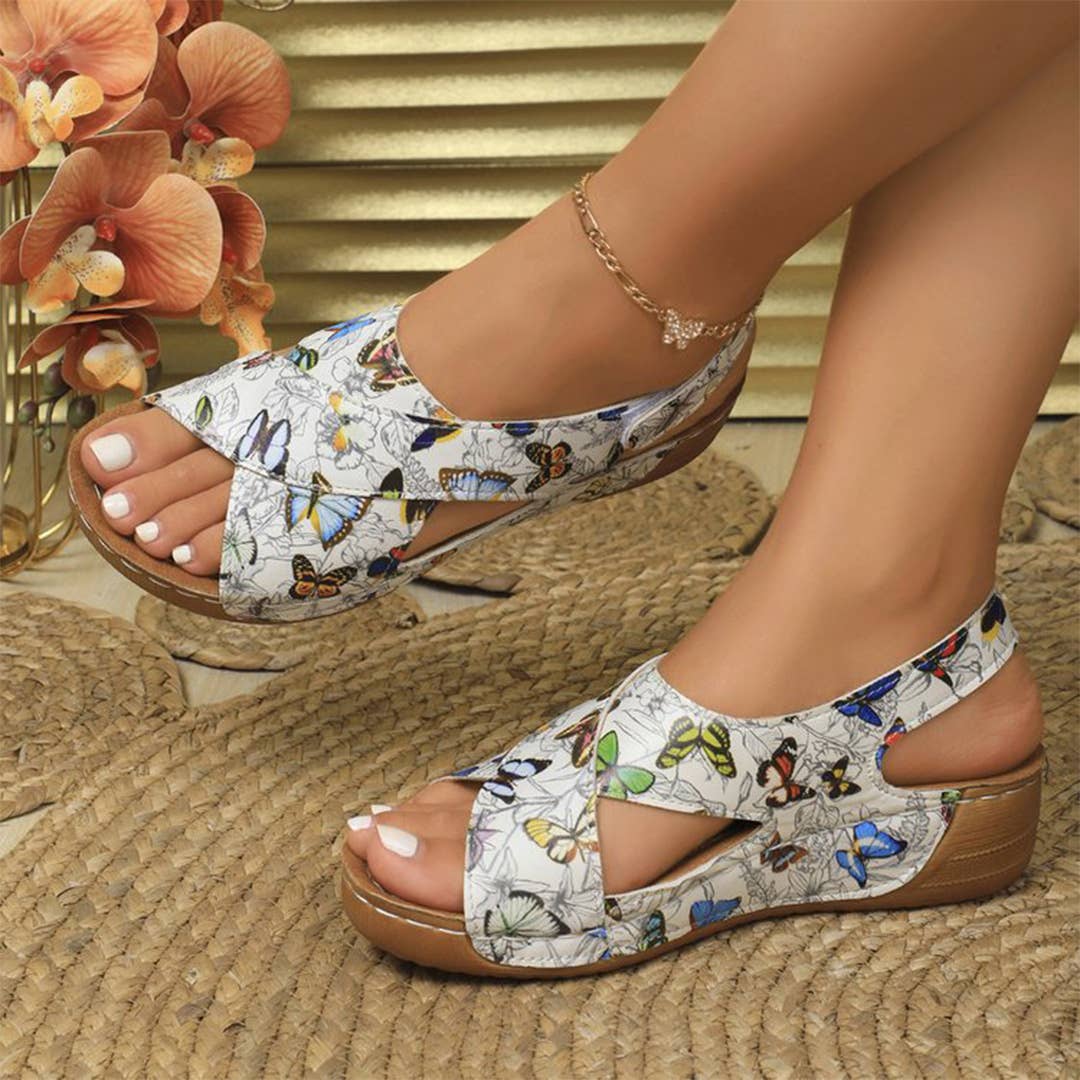 UNISHE - Wholesale Sandals - Women's - Cross-Strap Multicolor Velcro Thick Sole Sandals ZK30962