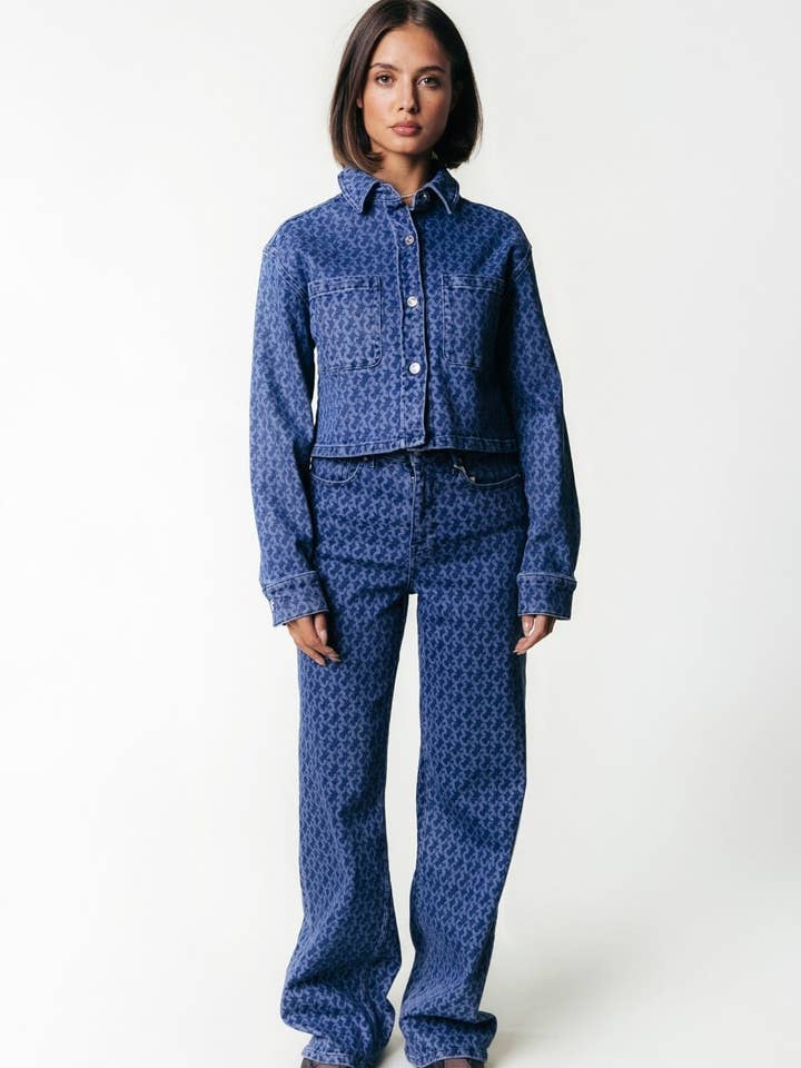 Gaias Logo Denim Pants | Mid blue denim for wholesale by Colourful Rebel