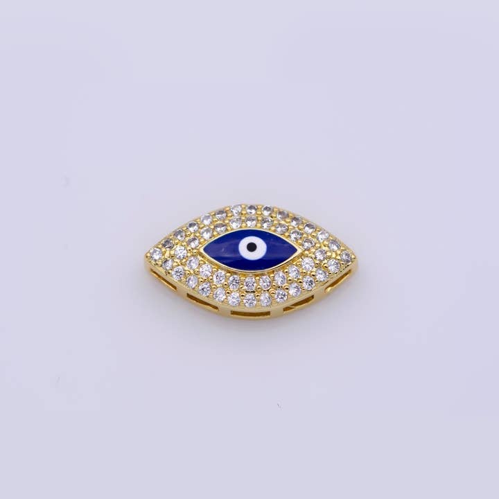 Blue Evil Eye Bead CZ Gold Beads Evil eye Beads Spacer Micro Pave Beads Charm for Bracelet Necklace Supply 18x10mm B-628 for wholesale by Aim Eternal