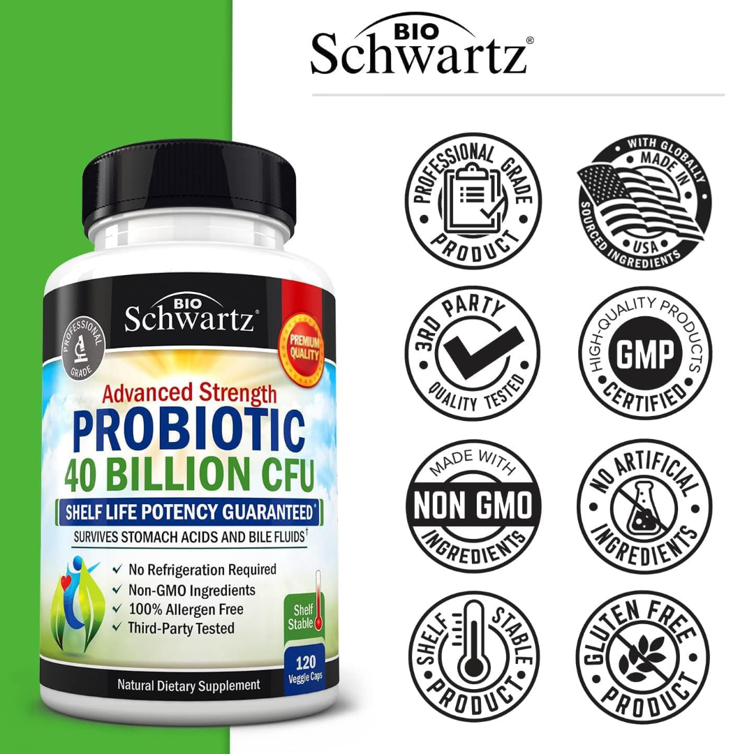 BioSchwartz - Wholesale Oral Supplement/Vitamin - Daily Probiotic Support: 40 Billion CFU,Gut Health (120 Cap)4