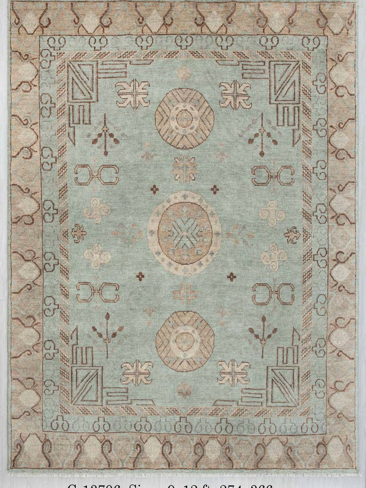 9x12 Turkooisgroen Transitioneel Oushak Handgemaakt Wol Tapijt voor wholesale door Aesthetic Homes LLC