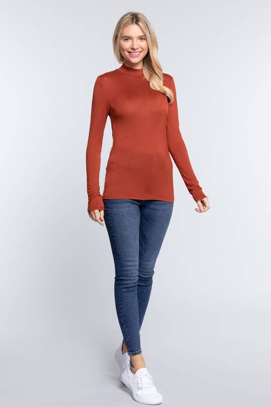 Active Basic | Active USA - Wholesale Knit Top - Women's - Long Sleeve Mock Neck Rayon Spandex Jersey Top12