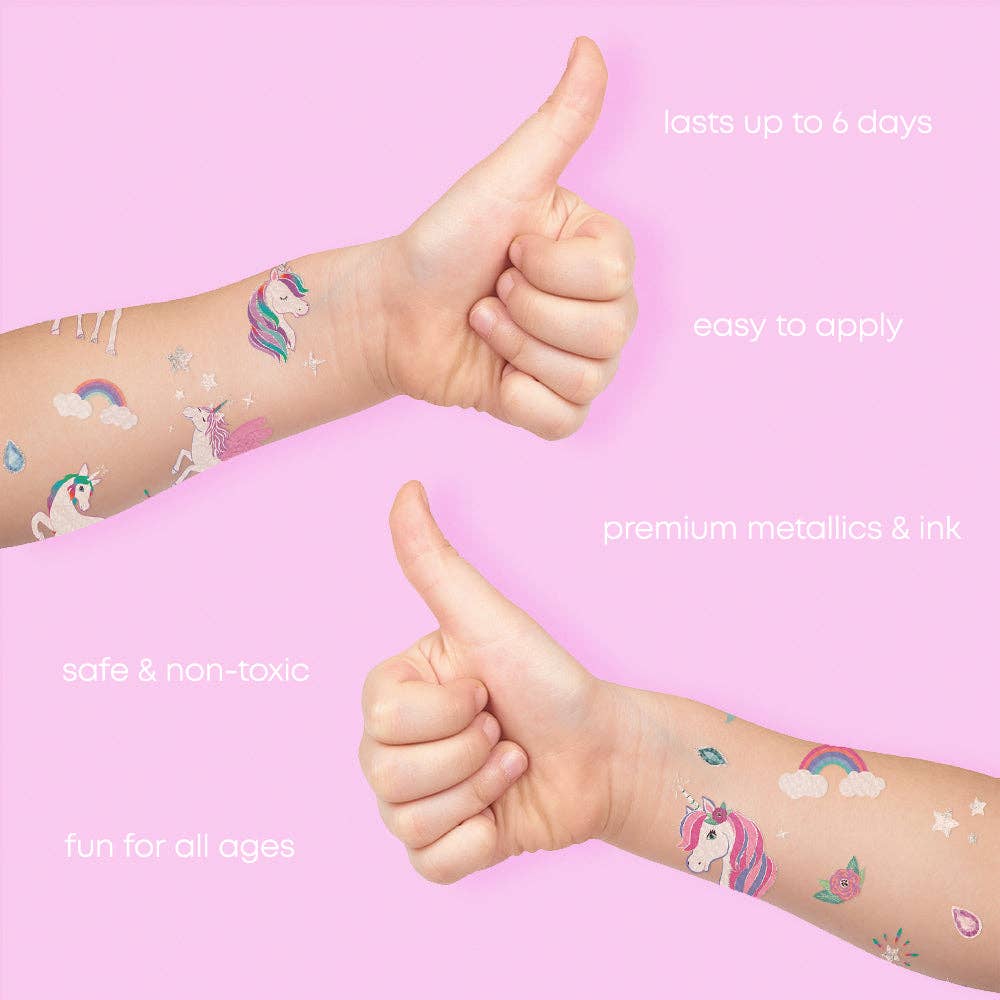 Flash Tattoos - Vendita all'ingrosso Tatuaggio temporaneo - Bambini - UNICORNI | Adesivi tatuaggi temporanei metallici per bambini3