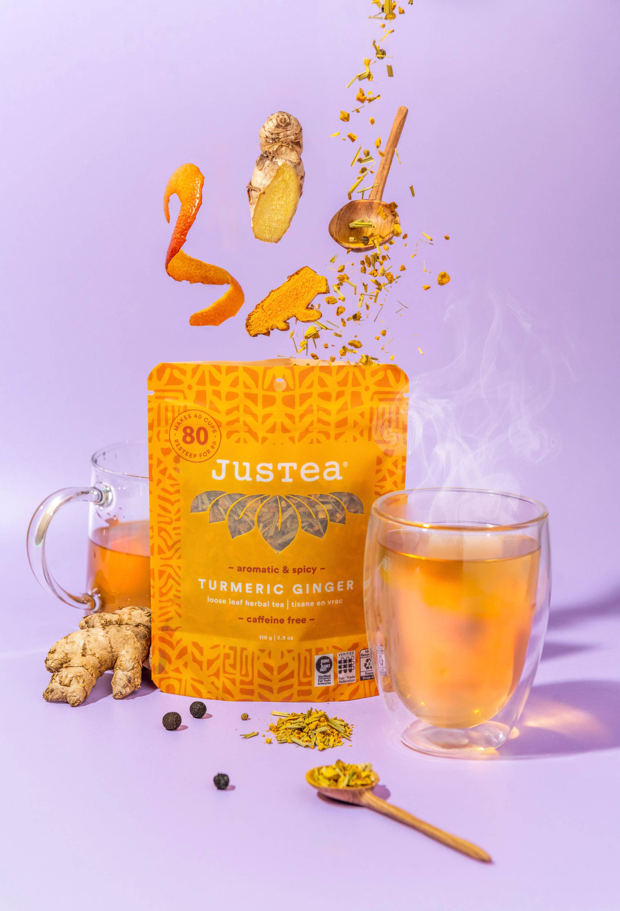 JusTea (No Import Fees to USA) - Wholesale Loose Tea - Turmeric Ginger Stand-up Pouch - Fair-Trade Herbal Tea5