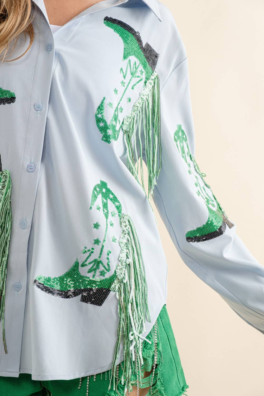 Blue B - Wholesale Button Down Shirt - Women's - 32615T - Western Cowboy Fringe Boots Shirt2