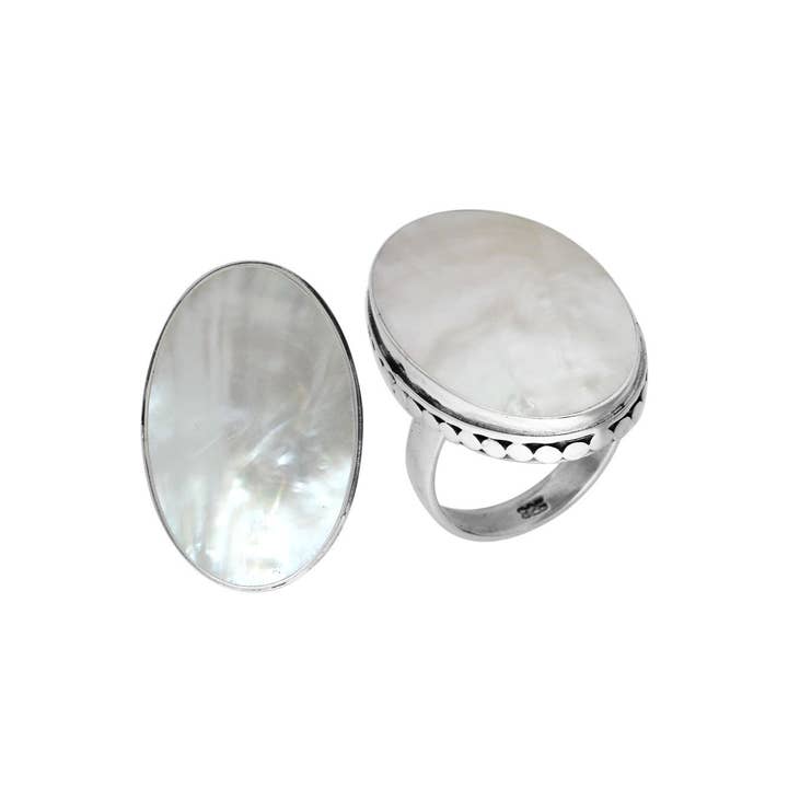 Bali Designs - Wholesale Cocktail/Statement Ring - AR-6213-MOP Sterling Silver Oval Shape Ring With Pearl