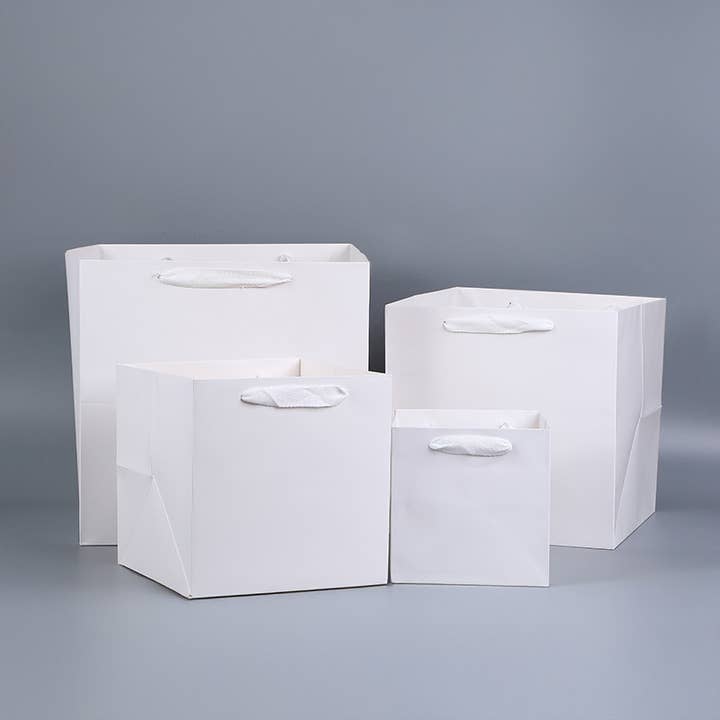 ByHome - Wholesale Gift Bag - All White Square Cotton Handle Paper Gift Bag w/ free tissue5