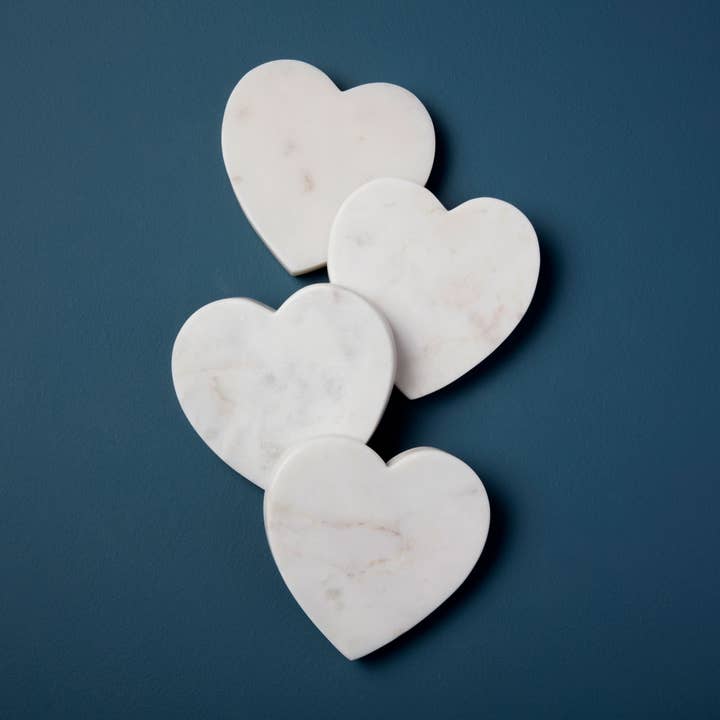 White Marble Heart Coasters, Set of 4 for wholesale by Be Home