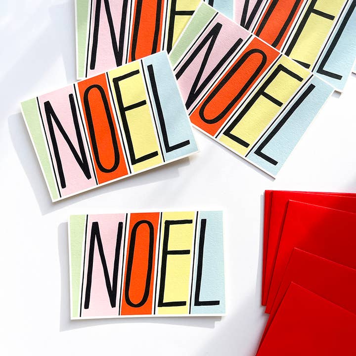 Yes! Paper Goods - Wholesale Christmas Card - Set of 6 x NOEL Mid Century Type Christmas Holiday cards