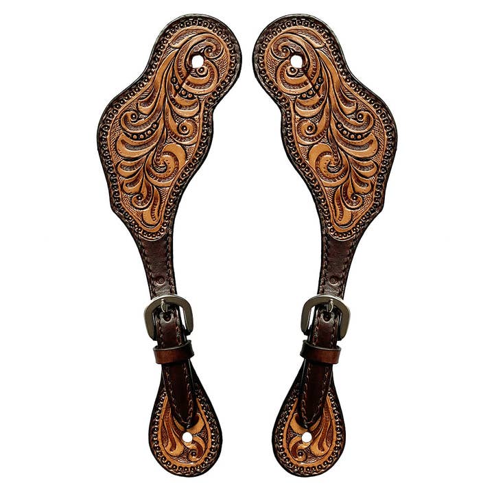HILASON - Wholesale Horseback Riding Gear - Spur Strap American Leather Floral Carving Hand Paint