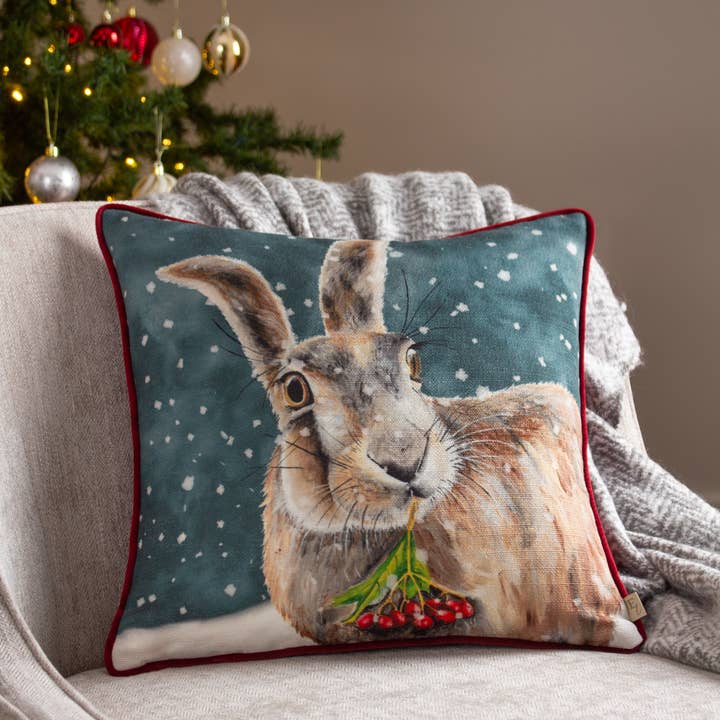 Christmas Hare Cushion Teal for wholesale by Riva Home