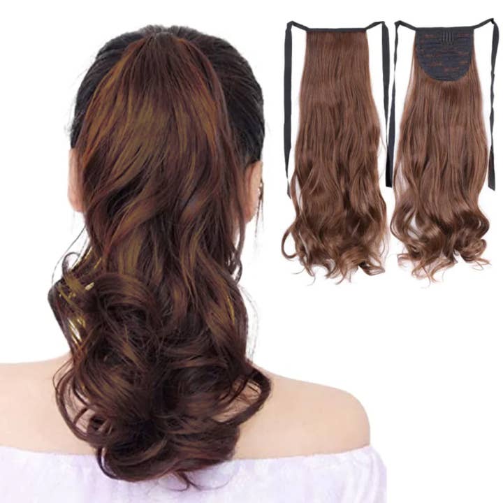 Magic Manes - Wholesale Hair Extensions - Brunette Curly Ponytail Hair Extensions