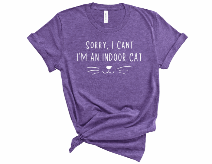 Woofingtons & Company – Großhandel T-Shirt mit Siebdruck – Damen – Sorry, ich kann nicht – Indoor-Katzen T-Shirt – Lustiges Geschenk für Katzenliebhaber3