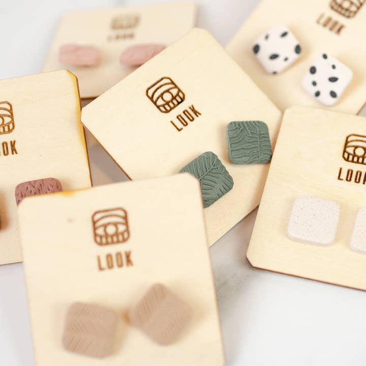 Rounded Square Clay Stud Earrings for wholesale by LOOK