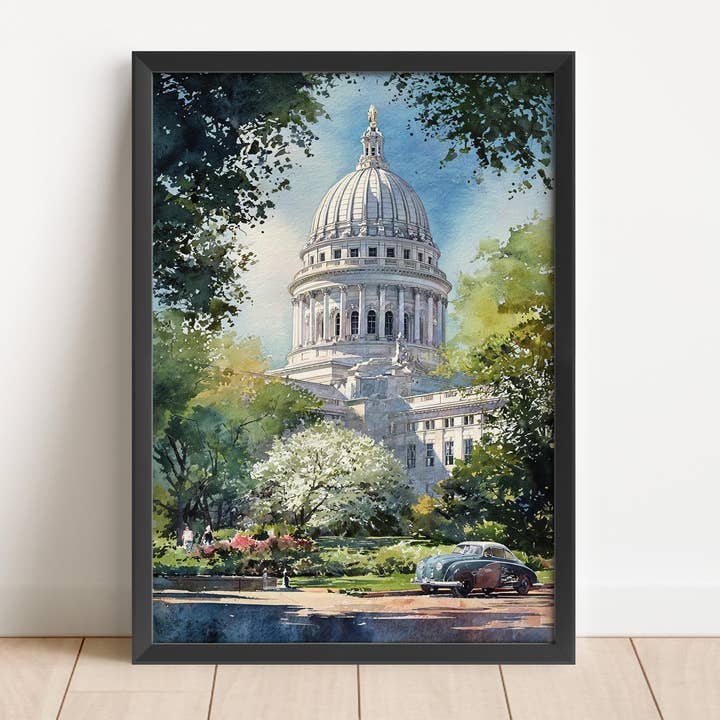 Madison, Wisconsin, États-Unis – Impression d'art à l'aquarelle pour la vente par Premium Travel Art