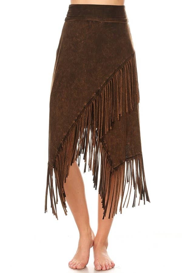 T-Party – Großhandel Rock – Damen – Mineral Wash Hoch Niedrig Diagonal Fransen Foldover Taille Rock5