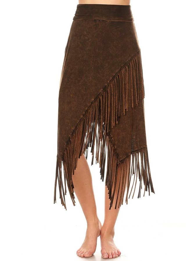 T-Party – wholesale Skirt – Women’s – Mineral Wash High Low Diagonal Fringe Foldover Waist Skirt5